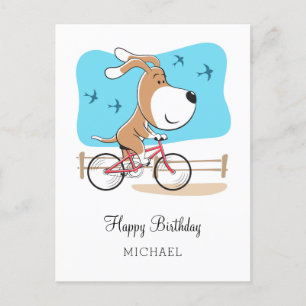 Biking Riding Bicycle grattis på födelsedagen Hund Vykort