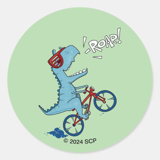 Biking T-Rex Roar Runt Klistermärke (Framsida)