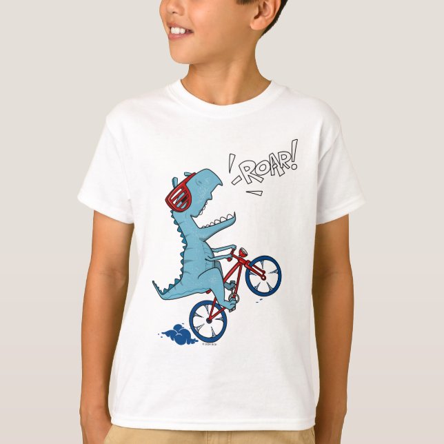 Biking T-Rex Roar T Shirt (Framsida)