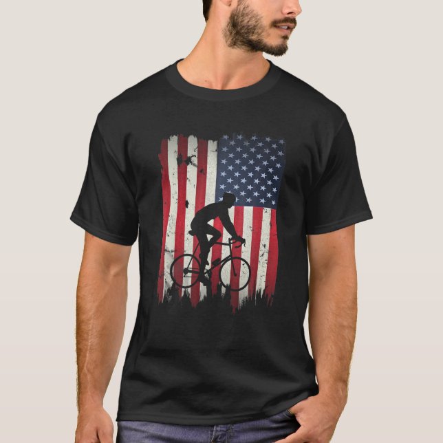 Biking USA American Flagga 4:e juli Bike Gift Bic T Shirt (Framsida)