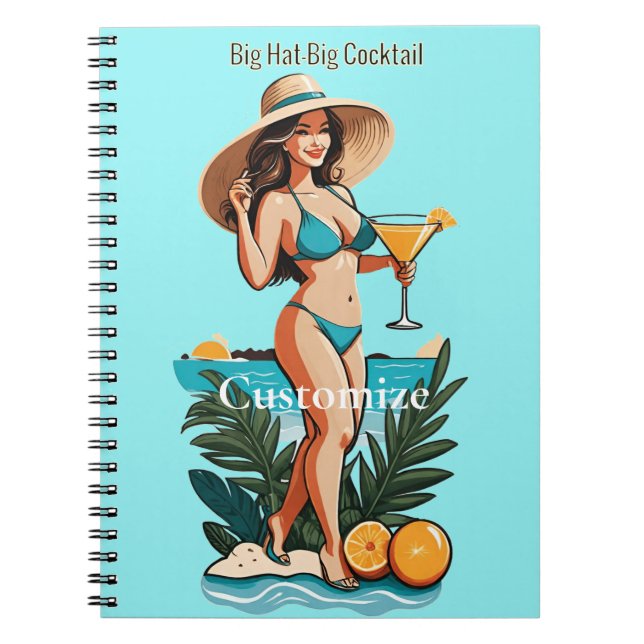 Bikini Babe Big Hat- Big Cocktail Thunder_Cove Anteckningsbok (Framsidan)
