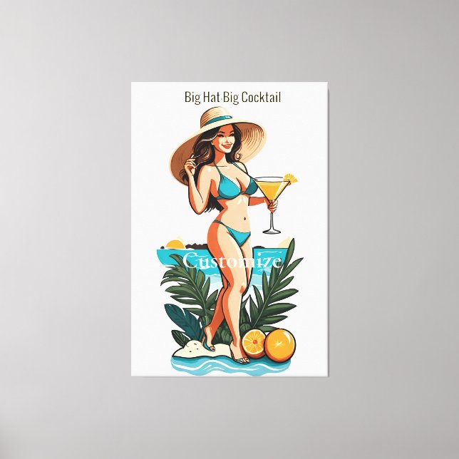 Bikini Babe Big Hat- Big Cocktail Thunder_Cove Canvastryck (Framsida)