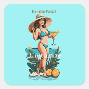 Bikini Babe Big Hat- Big Cocktail Thunder_Cove Fyrkantigt Klistermärke