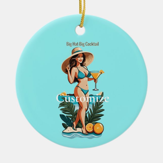 Bikini Babe Big Hat- Big Cocktail Thunder_Cove Julgransprydnad Keramik (Framsidan)