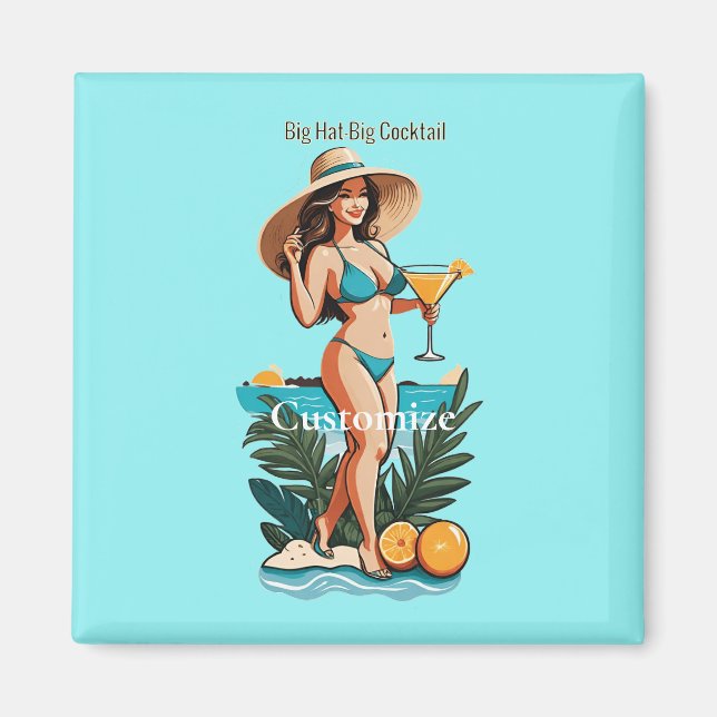 Bikini Babe Big Hat- Big Cocktail Thunder_Cove Magnet (Framsidan)