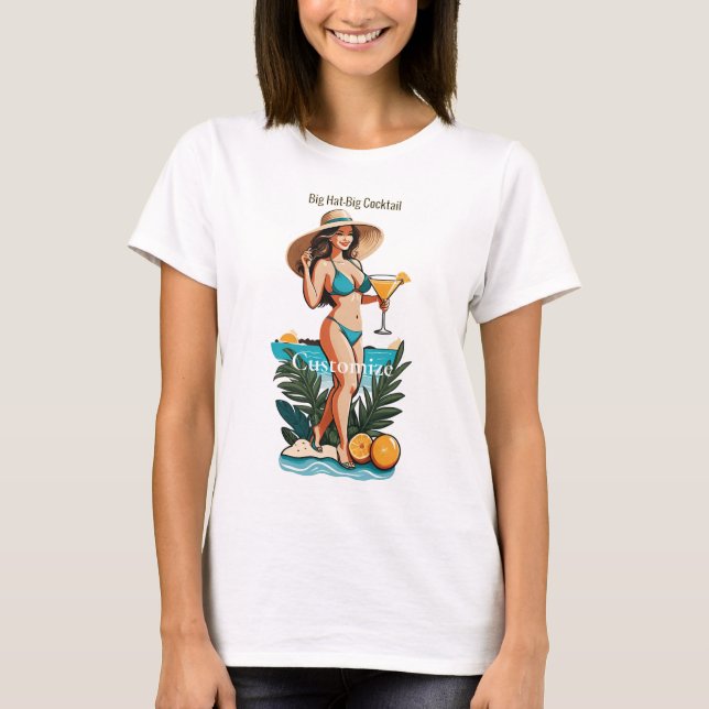 Bikini Babe Big Hat- Big Cocktail Thunder_Cove T Shirt (Framsida)