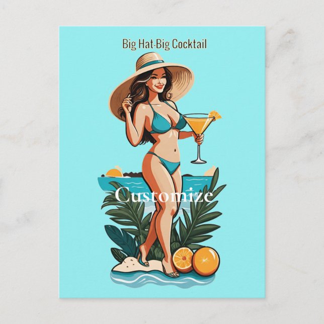 Bikini Babe Big Hat- Big Cocktail Thunder_Cove Vykort (Framsida)