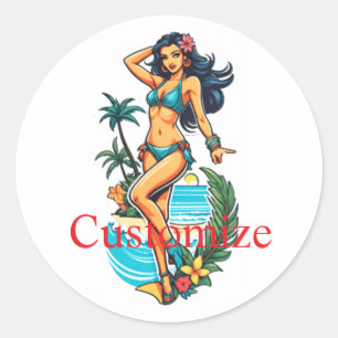 Bikini Beach Girl Thunder_Cove, Cute Blackhved Runt Klistermärke