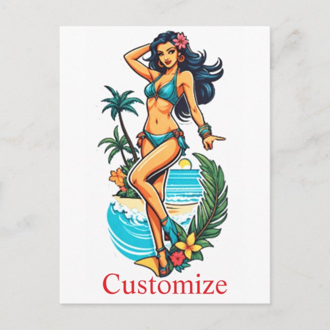 Bikini Beach Girl Thunder_Cove, Cute Blackhved Vykort (Framsida)