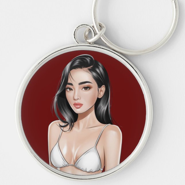 Bikini Bliss Keychain Rund Silverfärgad Nyckelring (Framsidan)