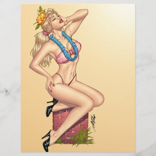 Bikini Blond Pin-up Girl with Flowers by Al Rio
