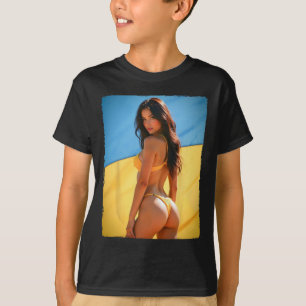 Bikini Bybe - Y Brunett Bybe Och Ukraines Flagga  T Shirt