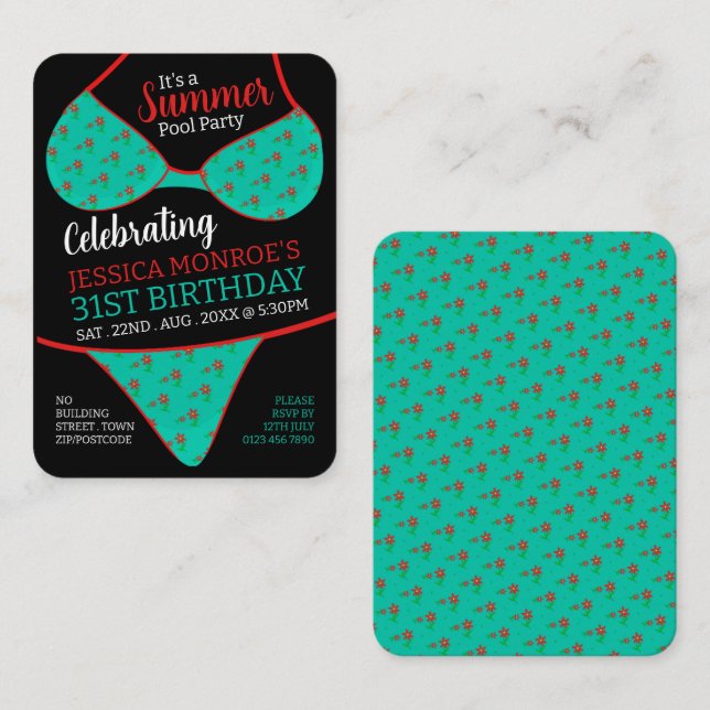 Bikini Design, Bassäng Party, Biljett för födelsed (Fram/baksida)