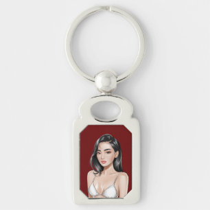 Bikini Dream Keychain Rektangulärt Silverfärgad Nyckelring