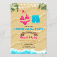 Bikini eller Board kort Gender Reveal party inbjud