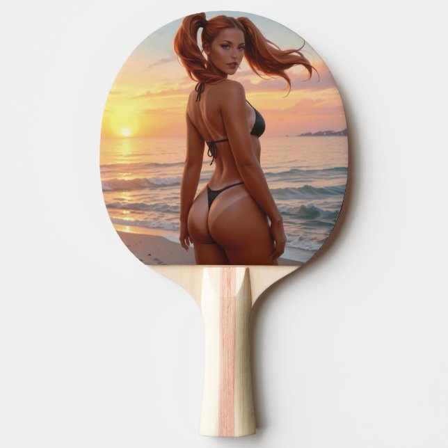BIKINI Flicka solbränna linjer PING PONG paddel Pingisracket (Framsidan)