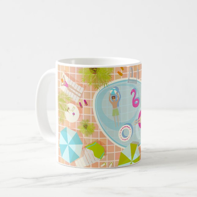 Bikini-flickor och killingar som leker simmande ba kaffemugg (Framsida vänster)