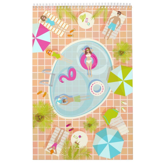 Bikini-flickor och killingar som leker simmande ba kalender (Omslag)