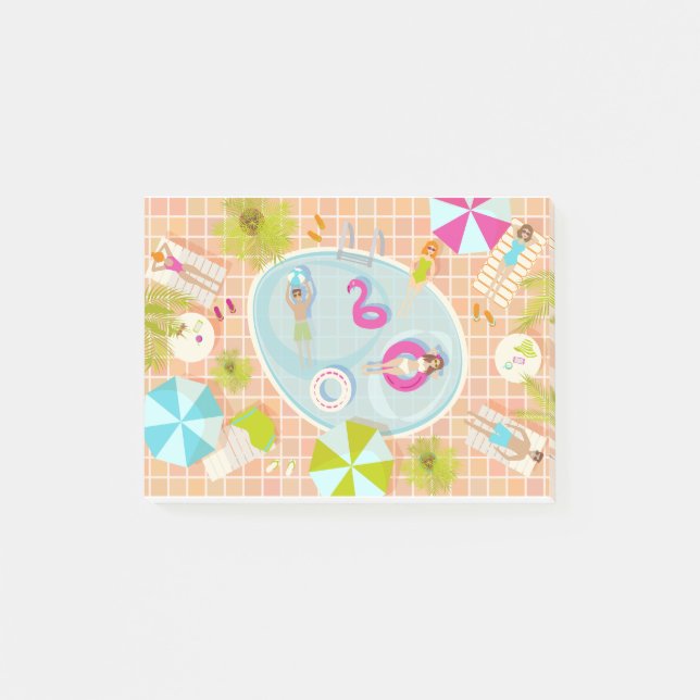 Bikini-flickor och killingar som leker simmande ba post-it block (Framsida)