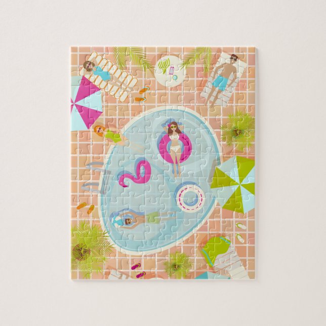 Bikini-flickor och killingar som leker simmande ba pussel (Vertikal)