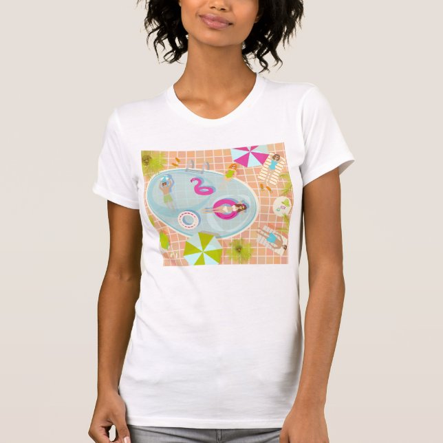 Bikini-flickor och killingar som leker simmande ba t shirt (Framsida)