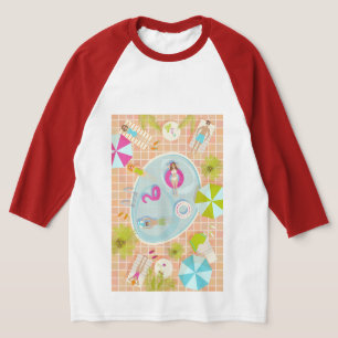 Bikini-flickor och killingar som leker simmande ba t shirt