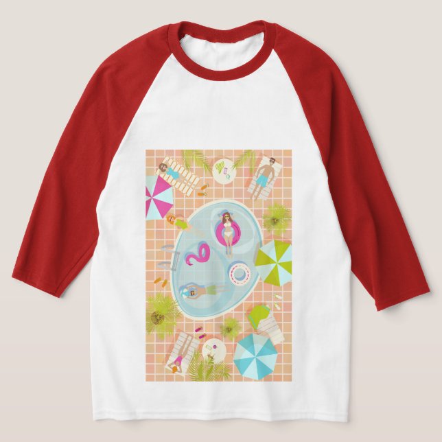 Bikini-flickor och killingar som leker simmande ba t shirt (Laydown)