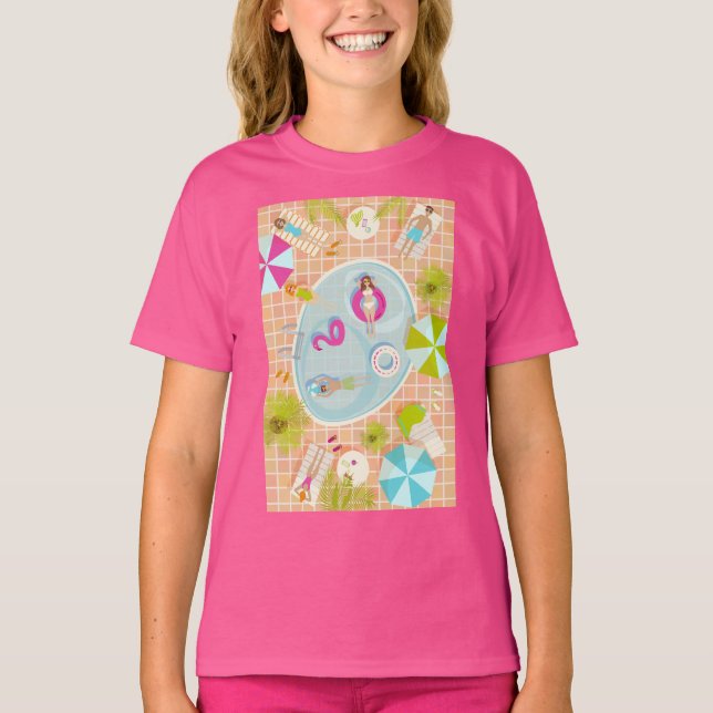 Bikini-flickor och killingar som leker simmande ba t shirt (Framsida)