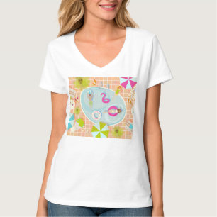 Bikini-flickor och killingar som leker simmande ba t shirt