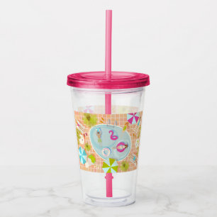 Bikini-flickor och killingar som leker simmande ba take away mugg