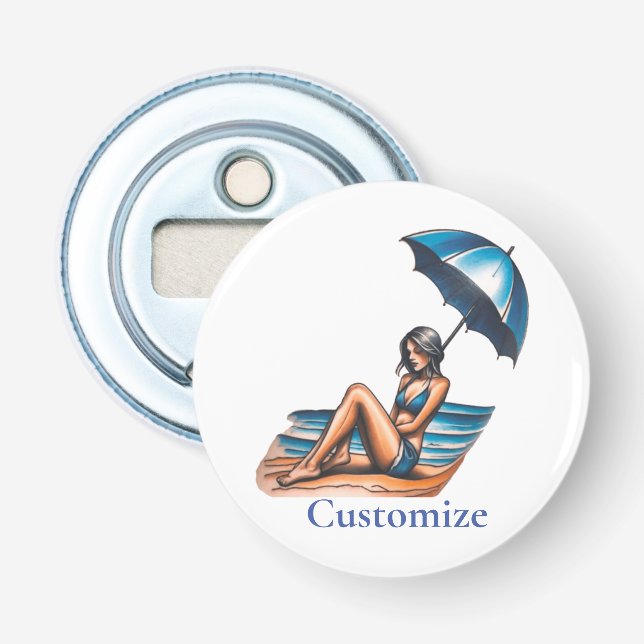 Bikini Girl Beach Napping Thunder_Cove Flasköppnare (Framsidan)