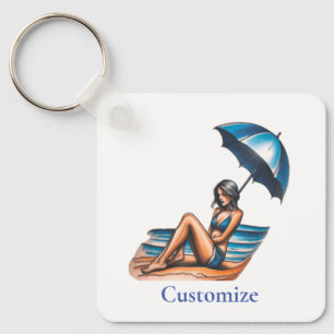 Bikini Girl Beach Napping Thunder_Cove Nyckelring