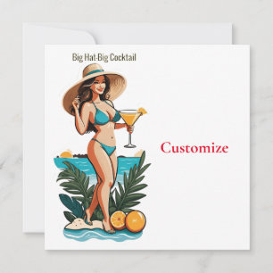 Bikini Girl Big Hat-Big Cocktail Thunder_Cove Inbjudningar