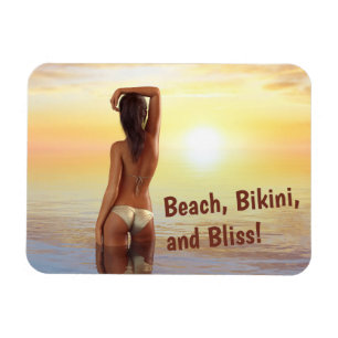 Bikini Girl Posin in Sea vid Sunset Magnet