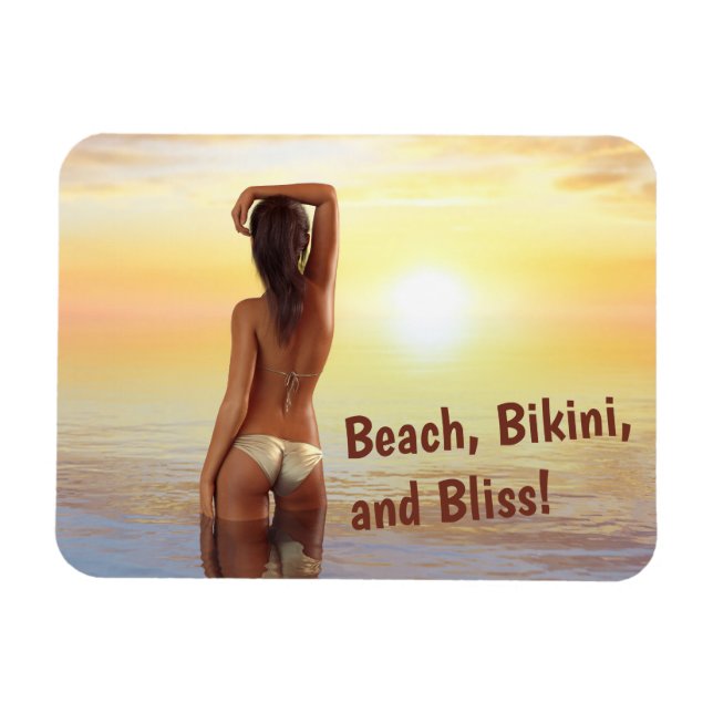 Bikini Girl Posin in Sea vid Sunset Magnet (Horisontell)