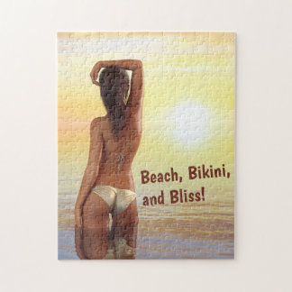 Bikini Girl Posin in Sea vid Sunset Pussel