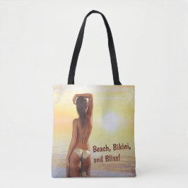 Bikini Girl Posin in Sea vid Sunset Tygkasse