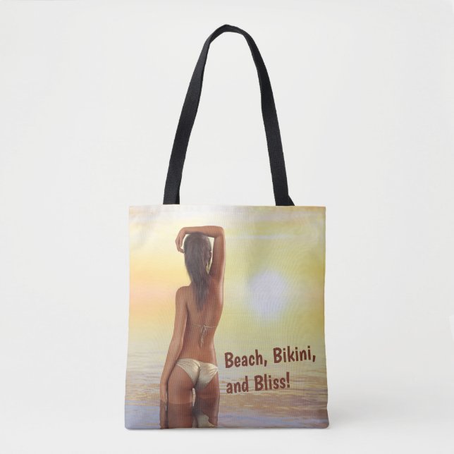 Bikini Girl Posin in Sea vid Sunset Tygkasse (Framsida)