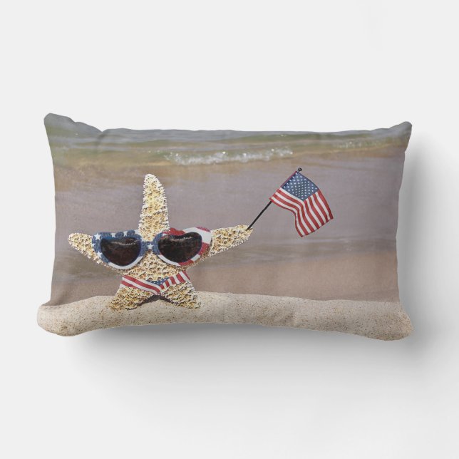 Bikini Starfish med amerikansk Flagga Lumbarkudde (Framsida)