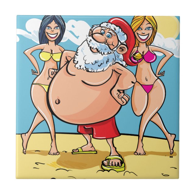 bikini-stranden jultomten kakelplatta (Framsidan)