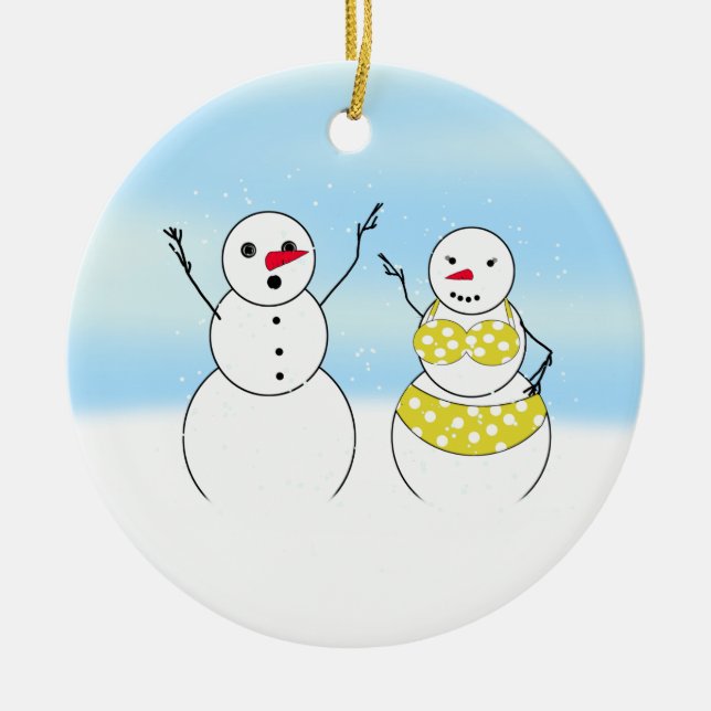 Bikini Time-Snögubbar Julgransprydnad Keramik (Framsidan)