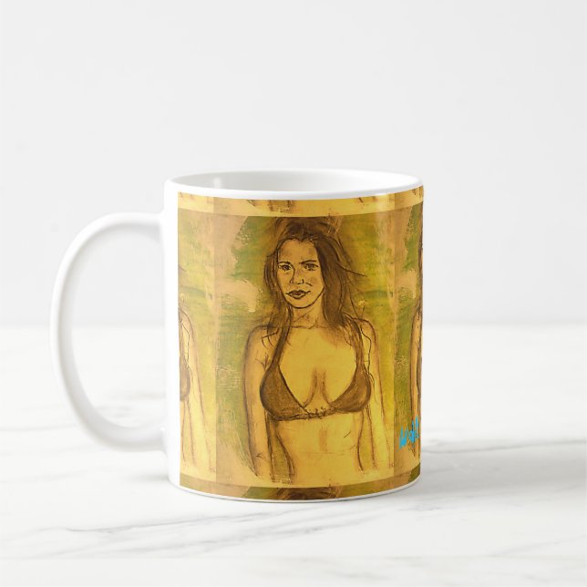 bikini-tjejen går på stranden kaffemugg (Vänster)