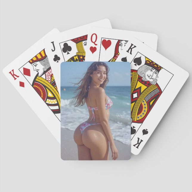 Bikiniflicka stor stjärt spelar kort casinokort (Baksidan)