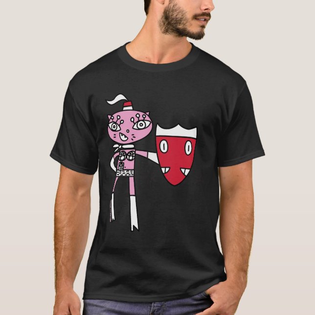 Bikinikat A Rosa Cat Toppen Hero with Shield T Shirt (Framsida)