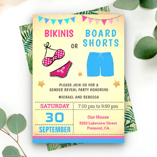 Bikinis eller Board Shorts Könsbestämmande Fest Inbjudningar