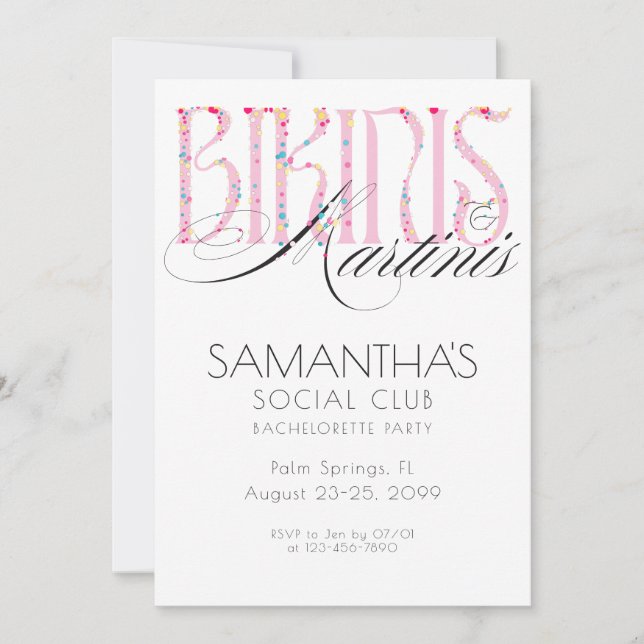 Bikinis & Martini Beach Tropical Bachelorette Inbjudningar (Framsida)