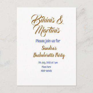 bikinis & martinis bachelorette party name brown  vykort