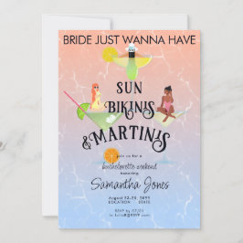 Bikinis & Martinis Beach Tropical Hen Bachelorette Inbjudningar