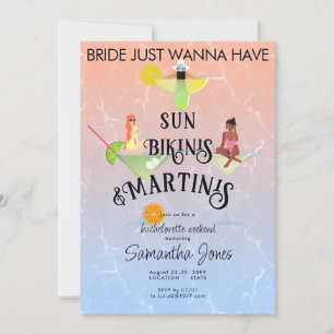 Bikinis & Martinis Beach Tropical Hen Bachelorette Inbjudningar