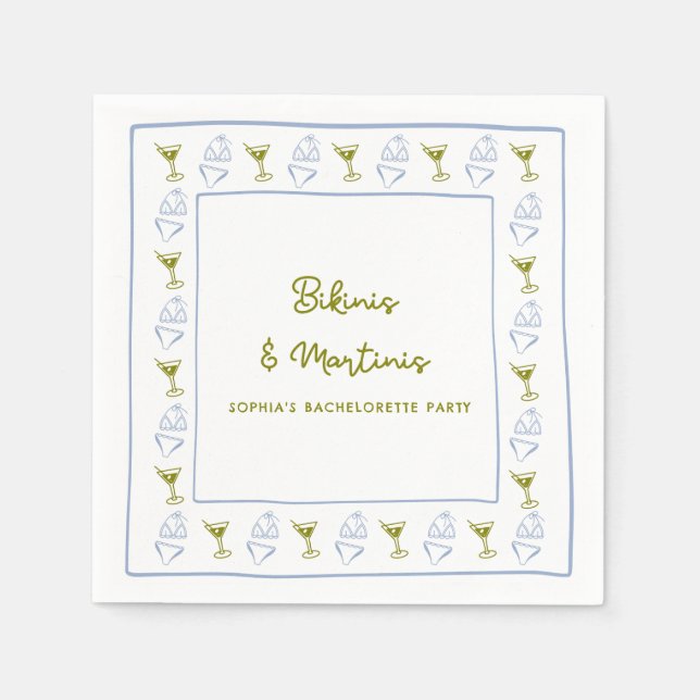 Bikinis & Martinis Blue Olive Bachelorette Party Pappersservett (Framsidan)